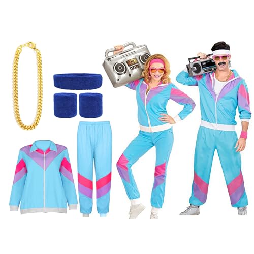 Rumity 80er 90er Kostüm Trainingsanzug für Erwachsenen Herren Damen KostüMe Karneval FaschingskostüMe festival outfit damen von Rumity