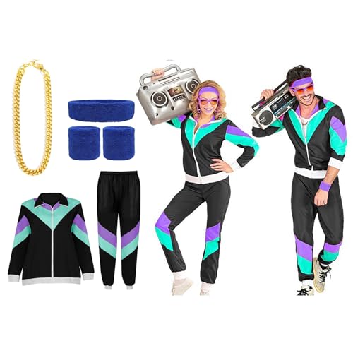 Rumity 80er Jahre Kostüm für Erwachsene Premium 80s Trainingsanzug Assianzug Assi - Herren Größe S-XXXXL - Fasching Karneval Anzug Carnival Costume For Women KostüMe Herren oktoberfest herren outfit von Rumity