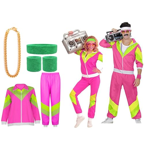 Rumity 80er Jahre Kostüm für Erwachsene Premium 80s Trainingsanzug Assianzug Assi - Herren Größe S-XXXXL - Fasching Karneval Anzug Kostume Erwachsene Frauen KarnevalskostüMe party outfit damen von Rumity