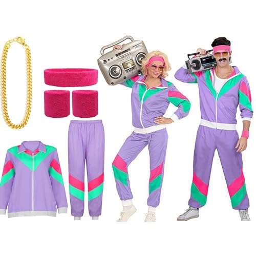 Rumity Kostüm Trainingsanzug,80er Jahre Outfit,Jogginganzug,Bad Taste Outfit,Faschingskostüme Damen KarnevalskostüM 90S Outfit 80er outfit herren von Rumity