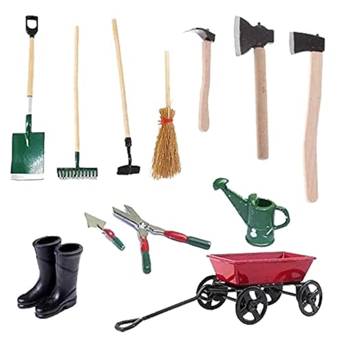 12 STK Miniatur Puppenhaus Set Gartengeräte Mikrolandschaft Miniatur Garten Möbel Deko 1:13 Miniatur Gartenwerkzeug, Puppenhaus Garten und Miniatur Deko, Puppenhaus Garten Set Gummistiefel Gießkanne von RunFar shop