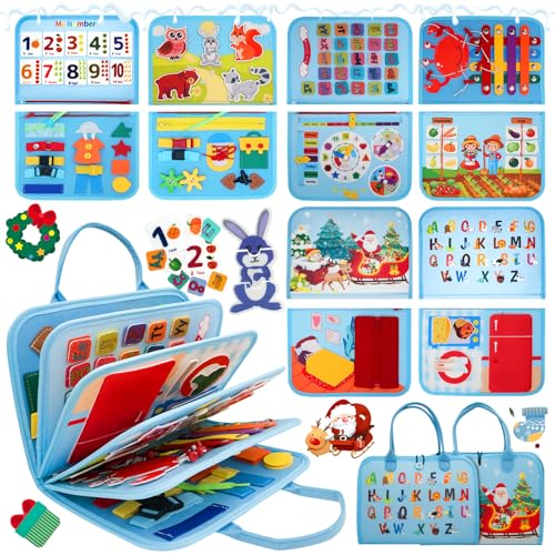 RunHero Busy Board Montessori Spielzeug Baby ab 1 Jahr Quiet Book Activity Board Motorikspielzeug Filzbuch Sensory Spielzeug 1 2 3 4 5 Jahr Kinder Jungen Mädchen (Blau) von RunHero