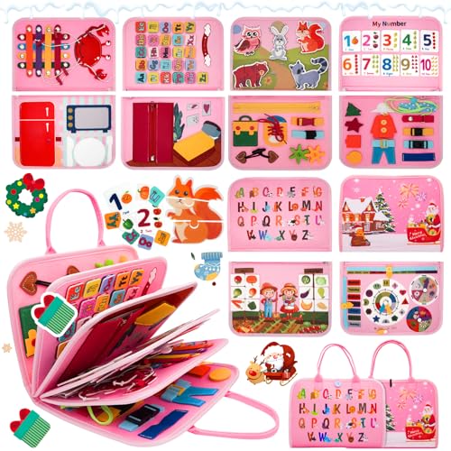 RunHero Busy Board Montessori Spielzeug Baby ab 1 Jahr Quiet Book Activity Board Motorikspielzeug Filzbuch Sensory Spielzeug 1 2 3 4 5 Jahr Kinder Jungen Mädchen (Rosa) von RunHero