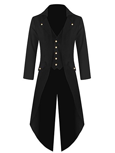 Herren Steampunk viktorianische Jacke Gothic Frack Kostüm Vintage Smoking Wikinger Renaissance Pirat Halloween Mäntel, schwarz, 4XL von Runcati
