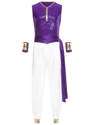 Runhomal Arabischer Prinz Kostüm Herren Einteiter Pailletten Overall Hosenanzug Halloween Rollenspiel Fasching Karneval Party Outfits Violett XXL Runhomal Arabischer Prinz Kostüm Herren Einteiter Pailletten Overall Hosenanzug Halloween Rollenspiel Fasching Karneval Party Outfits Violett XXL von Runhomal