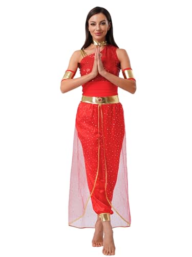 Runhomal Damen Bauchtanz Kostüm Pailletten Overall Arabische Prinzessin Rollenspiel Verkleidung Halloween Karneval Fasching Rot S Runhomal Damen Bauchtanz Kostüm Pailletten Overall Arabische Prinzessin Rollenspiel Verkleidung Halloween Karneval Fasching Rot S von Runhomal