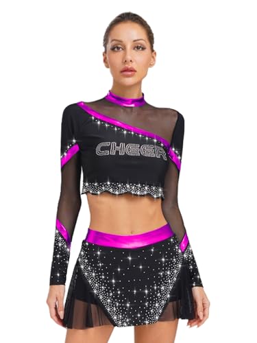 Runhomal Damen Cheer Leadering Kostüm High School Uniform Outfit Langarm Crop Top Und Minirock Set für Halloween Party Karneval Fasching Violett M Runhomal Damen Cheer Leadering Kostüm High School Uniform Outfit Langarm Crop Top Und Minirock Set für Halloween Party Karneval Fasching Violett M von Runhomal
