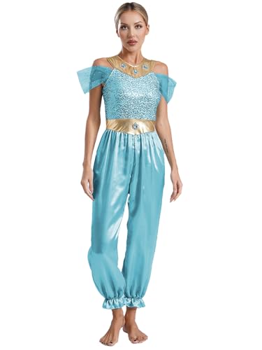 Runhomal Damen Prinzessin Kostüm Arabische Prinzessin Rollenspiel Schulterfrei Pailletten Overall Halloween Karneval Fasching Mottoparty Kostüm Hellblau XXL Runhomal Damen Prinzessin Kostüm Arabische Prinzessin Rollenspiel Schulterfrei Pailletten Overall Halloween Karneval Fasching Mottoparty Kostüm Hellblau XXL von Runhomal