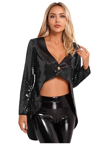Runhomal Damen Pailletten Frack Zirkus Jacke Smoking Oberbekleidung Glitzer Damenfrack Zirkus Ringmaster Kostüm Faschingskostüm Party Karneval Moderator Schwarz A L Runhomal Damen Pailletten Frack Zirkus Jacke Smoking Oberbekleidung Glitzer Damenfrack Zirkus Ringmaster Kostüm Faschingskostüm Party Karneval Moderator Schwarz A L von Runhomal