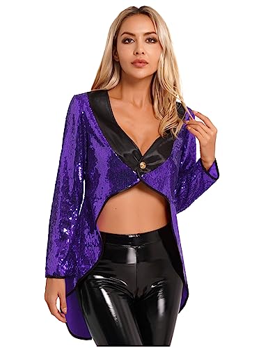 Runhomal Damen Pailletten Frack Zirkus Jacke Smoking Oberbekleidung Glitzer Damenfrack Zirkus Ringmaster Kostüm Faschingskostüm Party Karneval Moderator Violett M Runhomal Damen Pailletten Frack Zirkus Jacke Smoking Oberbekleidung Glitzer Damenfrack Zirkus Ringmaster Kostüm Faschingskostüm Party Karneval Moderator Violett M von Runhomal