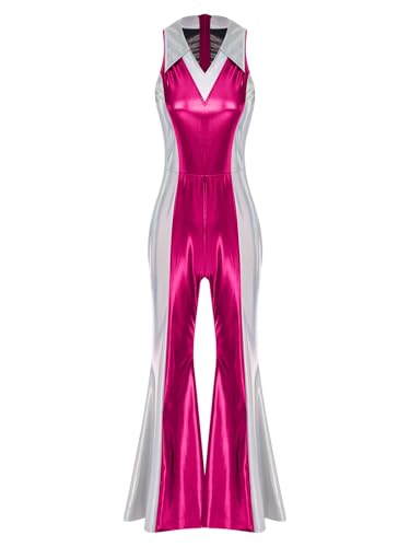 Runhomal Damen Retro Disco Kostüm Metallisch Farbblock Jumpsuit mit Schlaghose Vintage Festliches Disco Hippie Tanzkostüm Cosplay Party Karnevalskostüm Hot Pink M Runhomal Damen Retro Disco Kostüm Metallisch Farbblock Jumpsuit mit Schlaghose Vintage Festliches Disco Hippie Tanzkostüm Cosplay Party Karnevalskostüm Hot Pink M von Runhomal