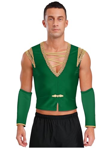 Runhomal Herren Ballett Prinz Kostüm Ärmellos Weste mit abnehmbaren Ärmeln Halloween Cosplay Outfits Grün XXL von Runhomal