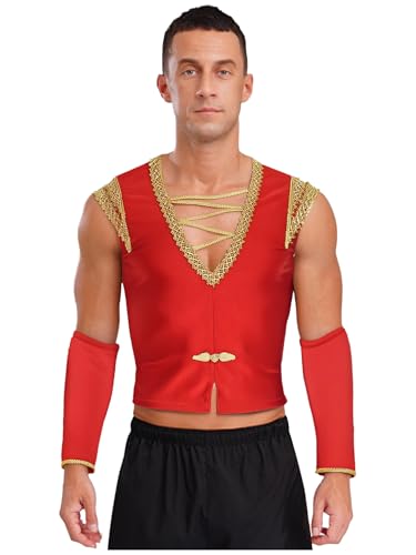 Runhomal Herren Ballett Prinz Kostüm Ärmellos Weste mit abnehmbaren Ärmeln Halloween Cosplay Outfits Rot XXL von Runhomal