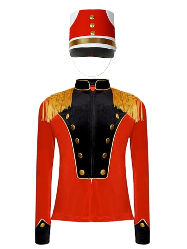 Runhomal Jungen Mädchen Zirkusdirektor Kostüm Langarm Zirkus Jacke Mantel mit Filzhut Set Ringmaster Cosplay Halloween Karneval Verkleidung Rot Schwarz A 170 Runhomal Jungen Mädchen Zirkusdirektor Kostüm Langarm Zirkus Jacke Mantel mit Filzhut Set Ringmaster Cosplay Halloween Karneval Verkleidung Rot Schwarz A 170 von Runhomal