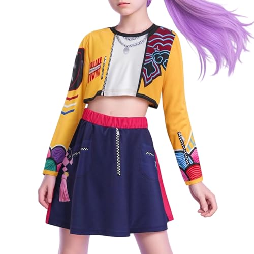 Runkoyea Demons Popsängerin Hunter Kostüm Für Mädchen – Halloween-Party-Idol-Rollenspiel-Outfits, Bühnenkostüm Sängerin-Leiterin-Cosplay Für Mädchen Von 3–14 Jahren von Runkoyea