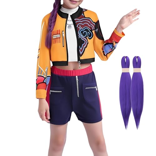 Runkoyea Pop Hunters Cosplay Mit Lila Geflochtenen Haaren, Anime Cosplay Jacke Shorts Anzug Mit 66 Cm Langer Lila Haarverlängerung, Halloween Popsänger Cosplays Komplettset Für 4–12 Jahre Runkoyea Pop Hunters Cosplay Mit Lila Geflochtenen Haaren, Anime Cosplay Jacke Shorts Anzug Mit 66 Cm Langer Lila Haarverlängerung, Halloween Popsänger Cosplays Komplettset Für 4–12 Jahre von Runkoyea