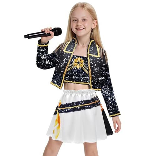 Runkoyea Pop Hunters Kostüm Für Mädchen, 3-teiliges Anime Hunters Pop Singers Cosplay Kostüm, Halloween-Karnevals-Outfit Für Mädchen 4–12 Jahre von Runkoyea