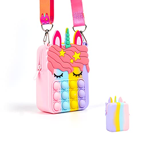 Einhorn Pop It Tasche, Silikon Popit Münzgeldbörse Fidget Tasche für Mädchen mit verstellbarem Schultergurt Pop It Geldbörse, Fidget Popper Poppet Tasche für Angst, Autismus, Geschenke, Schulbedarf Einhorn Pop It Tasche, Silikon Popit Münzgeldbörse Fidget Tasche für Mädchen mit verstellbarem Schultergurt Pop It Geldbörse, Fidget Popper Poppet Tasche für Angst, Autismus, Geschenke, Schulbedarf von Runmeihe