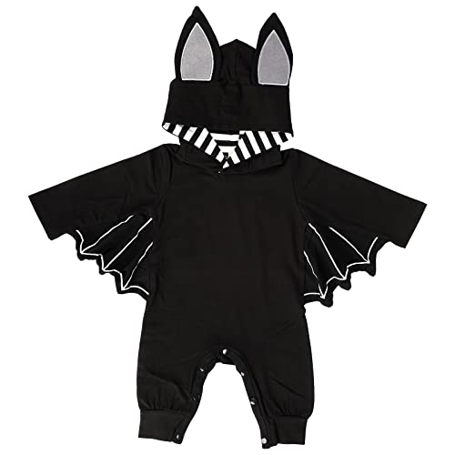 Runmeihe Baby Halloween Kostüm, Lustiges Fledermaus Kapuzen Outfit Set mit Ohrenmütze als Neugeborenes Halloween Kostüme 0-18 Monate von Runmeihe