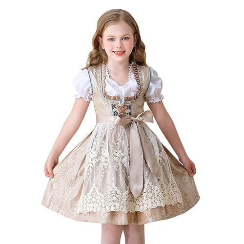 Runstarshow Bayerisches Kostüm Kinder Mädchen Oktoberfest Outfit 3tlg Deutsches Dirndl Kleid Spitze Schürze Puffärmel Bluse Weihnachten Karneval Halloween Biermädchen Verkleidung Alter 3-12 von Runstarshow