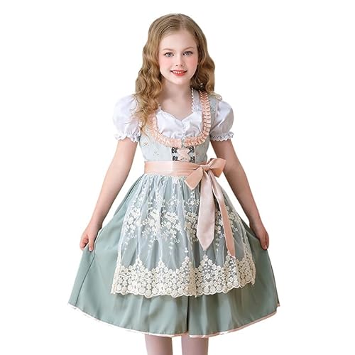 Runstarshow Bayerisches Kostüm Kinder Mädchen Oktoberfest Outfit 3tlg Deutsches Dirndl Kleid Spitze Schürze Puffärmel Bluse Weihnachten Karneval Halloween Biermädchen Verkleidung Alter 3-12 von Runstarshow