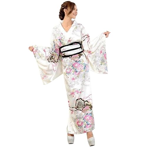 Runstarshow Halloween-Kimono-Kleid für Damen, traditionelles japanisches Yukata-Blumenmuster, Kulturkostüm, Anime-Cosplay-Outfit, Erwachsenengrößen 36-44 (M-L) von Runstarshow