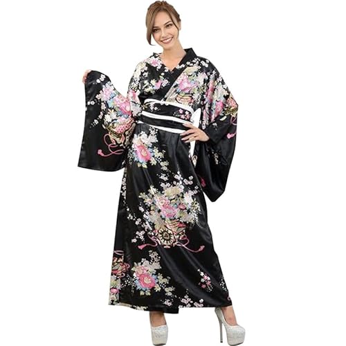 Runstarshow Halloween-Kimono-Kleid für Damen, traditionelles japanisches Yukata-Blumenmuster, Kulturkostüm, Anime-Cosplay-Outfit, Erwachsenengrößen 36-44 (M-L) von Runstarshow