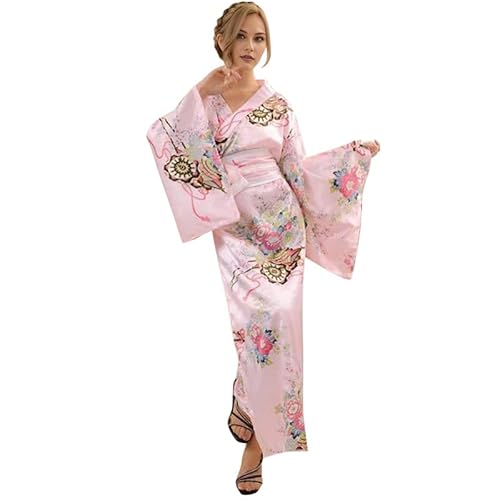 Runstarshow Halloween-Kimono-Kleid für Damen, traditionelles japanisches Yukata-Blumenmuster, Kulturkostüm, Anime-Cosplay-Outfit, Erwachsenengrößen 36-44 (M-L) von Runstarshow