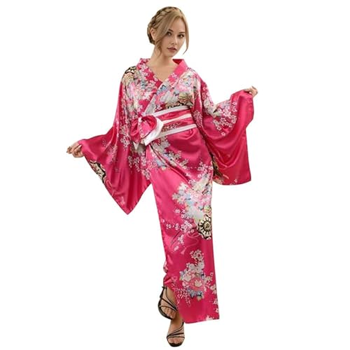 Runstarshow Halloween-Kimono-Kleid für Damen, traditionelles japanisches Yukata-Blumenmuster, Kulturkostüm, Anime-Cosplay-Outfit, Erwachsenengrößen 36-44 (M-L) von Runstarshow