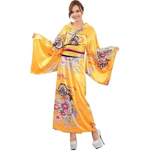 Runstarshow Halloween-Kimono-Kleid für Damen, traditionelles japanisches Yukata-Blumenmuster, Kulturkostüm, Anime-Cosplay-Outfit, Erwachsenengrößen 36-44 (M-L) von Runstarshow