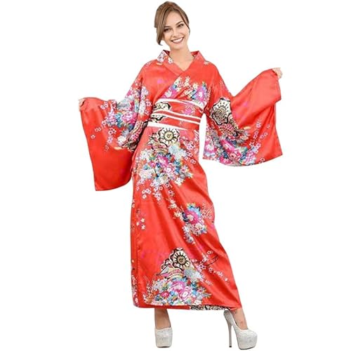 Runstarshow Halloween-Kimono-Kleid für Damen, traditionelles japanisches Yukata-Blumenmuster, Kulturkostüm, Anime-Cosplay-Outfit, Erwachsenengrößen 36-44 (M-L) von Runstarshow
