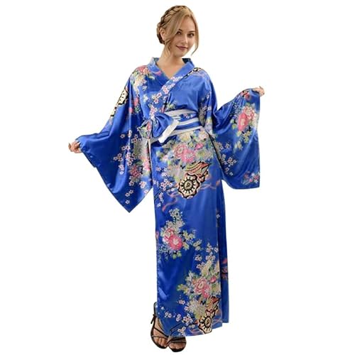 Runstarshow Halloween-Kimono-Kleid für Damen, traditionelles japanisches Yukata-Blumenmuster, Kulturkostüm, Anime-Cosplay-Outfit, Erwachsenengrößen 36-44 (M-L) von Runstarshow
