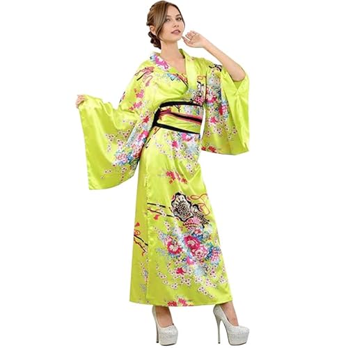 Runstarshow Halloween-Kimono-Kleid für Damen, traditionelles japanisches Yukata-Blumenmuster, Kulturkostüm, Anime-Cosplay-Outfit, Erwachsenengrößen 36-44 (M-L) von Runstarshow