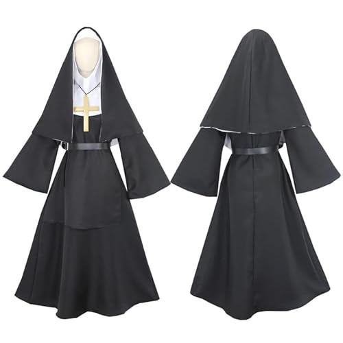Runstarshow Halloween-Kostüme für Erwachsene, Damen, Nonnen-Outfit, Gothic-Kleid, schwarze Nonne, Kopfbedeckung, weiße Wimple Gold, Kreuzgürtel, 5-teilig, religiöses Kostüm, Größen 34-46 (XS-L) Runstarshow Halloween-Kostüme für Erwachsene, Damen, Nonnen-Outfit, Gothic-Kleid, schwarze Nonne, Kopfbedeckung, weiße Wimple Gold, Kreuzgürtel, 5-teilig, religiöses Kostüm, Größen 34-46 (XS-L) von Runstarshow