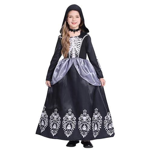 Runstarshow Halloween-Kostüme für Kinder, Mädchen, Vampir-Outfit, Gothic-Kleid mit Choker-Halskette, Hexen-Prinzessinnen-Kostüm, gruseliges Kapuzen-Kostüm, Alter 5–14 Jahre von Runstarshow
