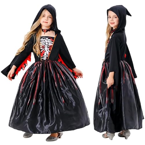Runstarshow Halloween Vampirkostüm Kinder Mädchen Gothic Skelett Kleid mit Choker Halskette Kapuze Hexe Outfit Gruseliges Zombie Verkleidung Alter 3-12 Jahre Runstarshow Halloween Vampirkostüm Kinder Mädchen Gothic Skelett Kleid mit Choker Halskette Kapuze Hexe Outfit Gruseliges Zombie Verkleidung Alter 3-12 Jahre von Runstarshow