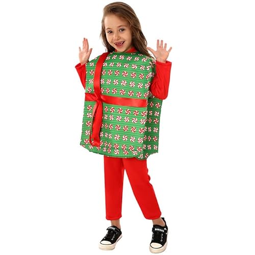 Runstarshow Kinder-Weihnachtskostüm für Mädchen, Kostüm, Jungen, Halloween-Geschenkbox, Zuckerstange, Unisex, Jumpsuit, Alter 3–12 Jahre von Runstarshow