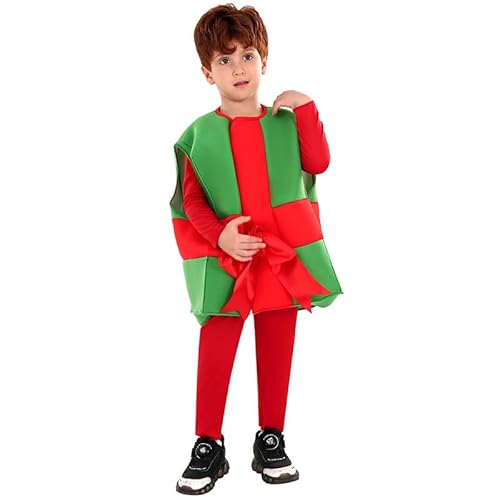 Runstarshow Kinder-Weihnachtskostüm für Mädchen, Kostüm, Jungen, Halloween-Geschenkbox, Zuckerstange, Unisex, Jumpsuit, Alter 3–12 Jahre von Runstarshow