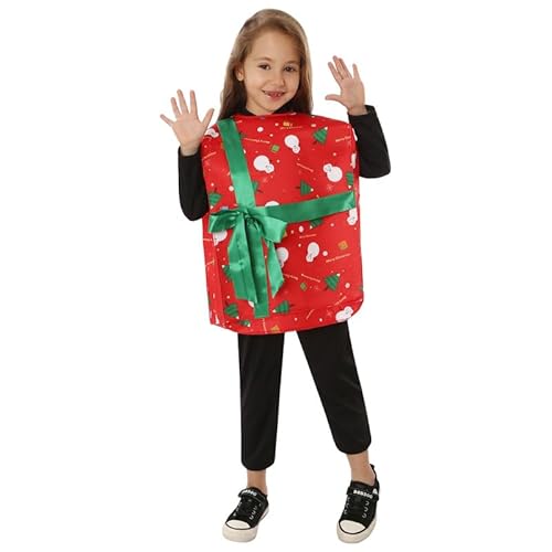 Runstarshow Kinder-Weihnachtskostüm für Mädchen, Kostüm, Jungen, Halloween-Geschenkbox, Zuckerstange, Unisex, Jumpsuit, Alter 3–12 Jahre von Runstarshow