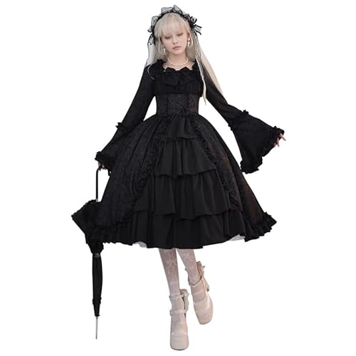 Runstarshow Lolita Kleid für Damen, Mittelalter-Kostüm, Damen, Halloween, Renaissance, Kleider mit Schleife, süßes Gothic-Kostüm, Vintage-Ballkleid, Größen 36-52 (S-5XL) von Runstarshow