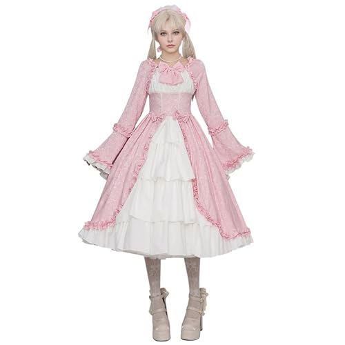 Runstarshow Lolita Kleid für Damen, Mittelalter-Kostüm, Damen, Halloween, Renaissance, Kleider mit Schleife, süßes Gothic-Kostüm, Vintage-Ballkleid, Größen 36-52 (S-5XL) von Runstarshow