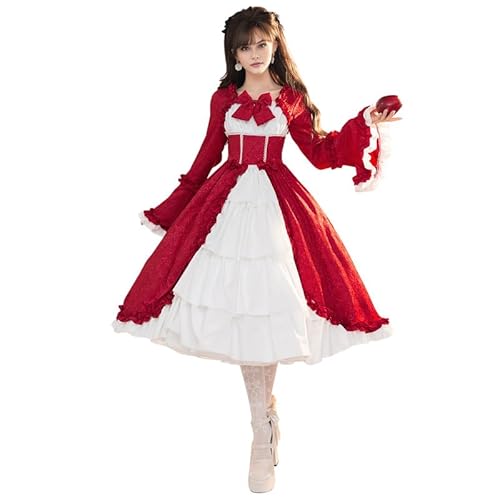 Runstarshow Lolita Kleid für Damen, Mittelalter-Kostüm, Damen, Halloween, Renaissance, Kleider mit Schleife, süßes Gothic-Kostüm, Vintage-Ballkleid, Größen 36-52 (S-5XL) von Runstarshow