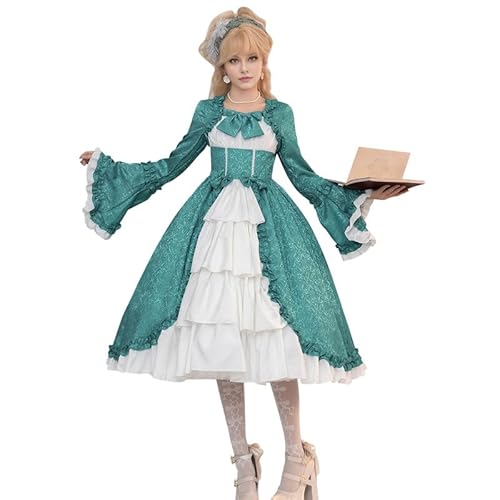 Runstarshow Lolita Kleid für Damen, Mittelalter-Kostüm, Damen, Halloween, Renaissance, Kleider mit Schleife, süßes Gothic-Kostüm, Vintage-Ballkleid, Größen 36-52 (S-5XL) von Runstarshow