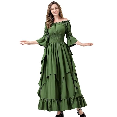 Runstarshow Mittelalterliches Kostüm für Damen, Renaissance-Kleid, Halloween-Outfits, Fee, Bauer, schulterfrei, Gothic, viktorianischer Stil, Kleidung, Übergröße S-XXL von Runstarshow