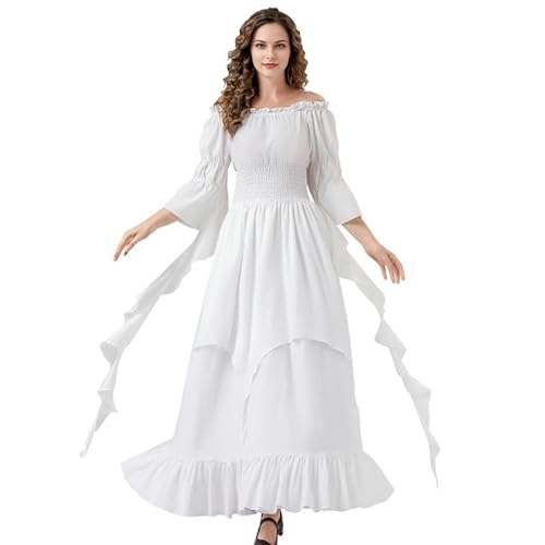 Runstarshow Mittelalterliches Kostüm für Damen, Renaissance-Kleid, Halloween-Outfits, Fee, Bauer, schulterfrei, Gothic, viktorianischer Stil, Kleidung, Übergröße S-XXL von Runstarshow