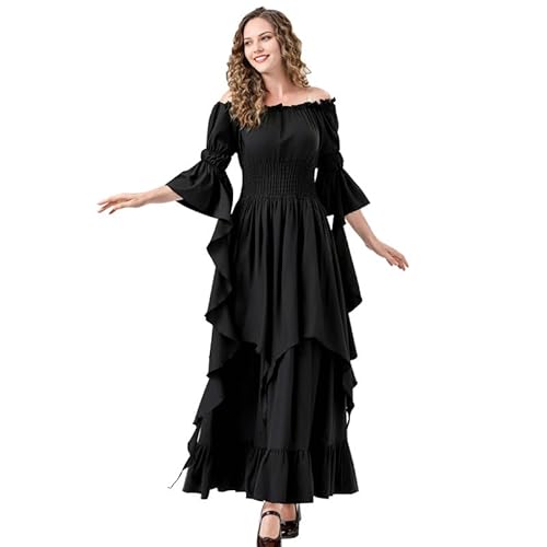 Runstarshow Mittelalterliches Kostüm für Damen, Renaissance-Kleid, Halloween-Outfits, Fee, Bauer, schulterfrei, Gothic, viktorianischer Stil, Kleidung, Übergröße S-XXL von Runstarshow