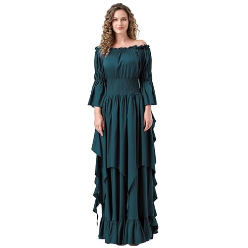 Runstarshow Mittelalterliches Kostüm für Damen, Renaissance-Kleid, Halloween-Outfits, Fee, Bauer, schulterfrei, Gothic, viktorianischer Stil, Kleidung, Übergröße S-XXL von Runstarshow