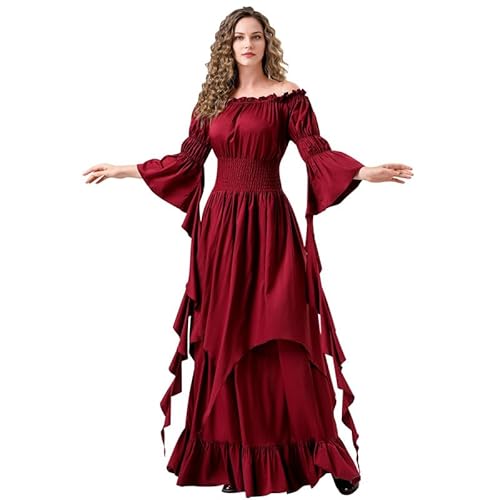 Runstarshow Mittelalterliches Kostüm für Damen, Renaissance-Kleid, Halloween-Outfits, Fee, Bauer, schulterfrei, Gothic, viktorianischer Stil, Kleidung, Übergröße S-XXL von Runstarshow