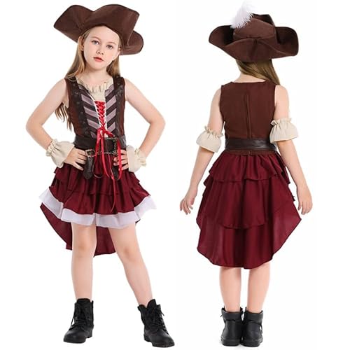 Runstarshow Piratenkostüm für Kinder, Mädchen, Halloween-Kostüme, 5-teilig, Piratenhut, Hemd, Rock, Armstulpen, Mittelalter-Outfit, Mädchen, Freibeuter, Fasching, Alter 4–16 Jahre Runstarshow Piratenkostüm für Kinder, Mädchen, Halloween-Kostüme, 5-teilig, Piratenhut, Hemd, Rock, Armstulpen, Mittelalter-Outfit, Mädchen, Freibeuter, Fasching, Alter 4–16 Jahre von Runstarshow