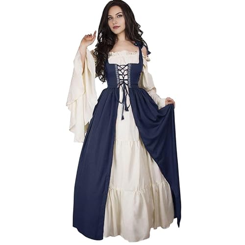 Runstarshow Renaissance-Kleid für Damen, mittelalterliches Bauern-Kostüm, Halloween-Outfits, viktorianischer Stil, Schnür-Korsett-Kleid mit Glockenärmeln, Übergröße S-5XL / EU 36-50 Runstarshow Renaissance-Kleid für Damen, mittelalterliches Bauern-Kostüm, Halloween-Outfits, viktorianischer Stil, Schnür-Korsett-Kleid mit Glockenärmeln, Übergröße S-5XL / EU 36-50 von Runstarshow